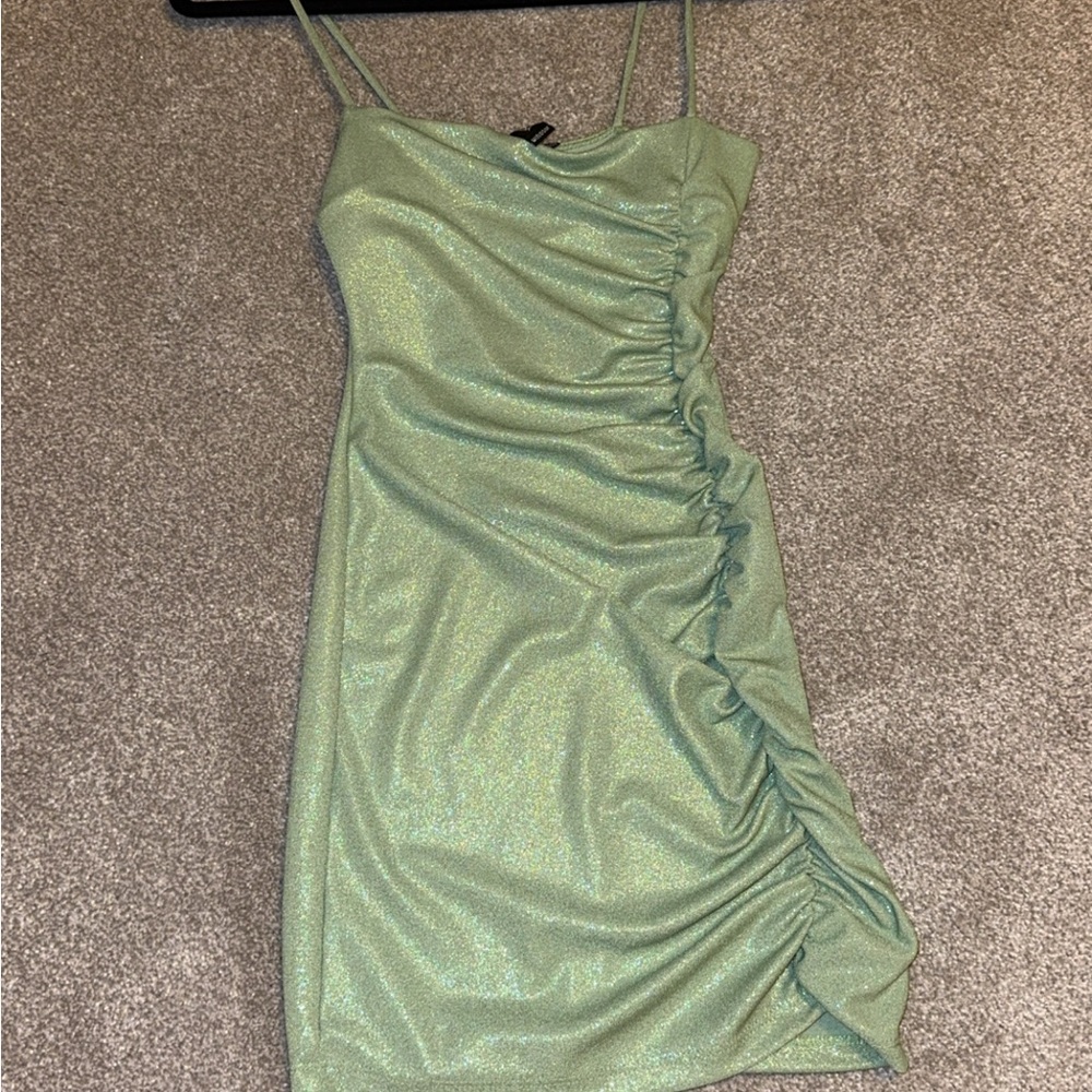 Windsor Shimmering Mint Ruched Mini Dress